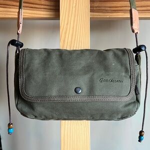 Green Canvass Crossbody Bag with Beaded Strap